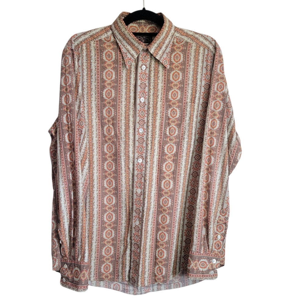 Lucky Brand Dungarees Shirt Mens L Western Medallion Stripe Button Down - Picture 2 of 11